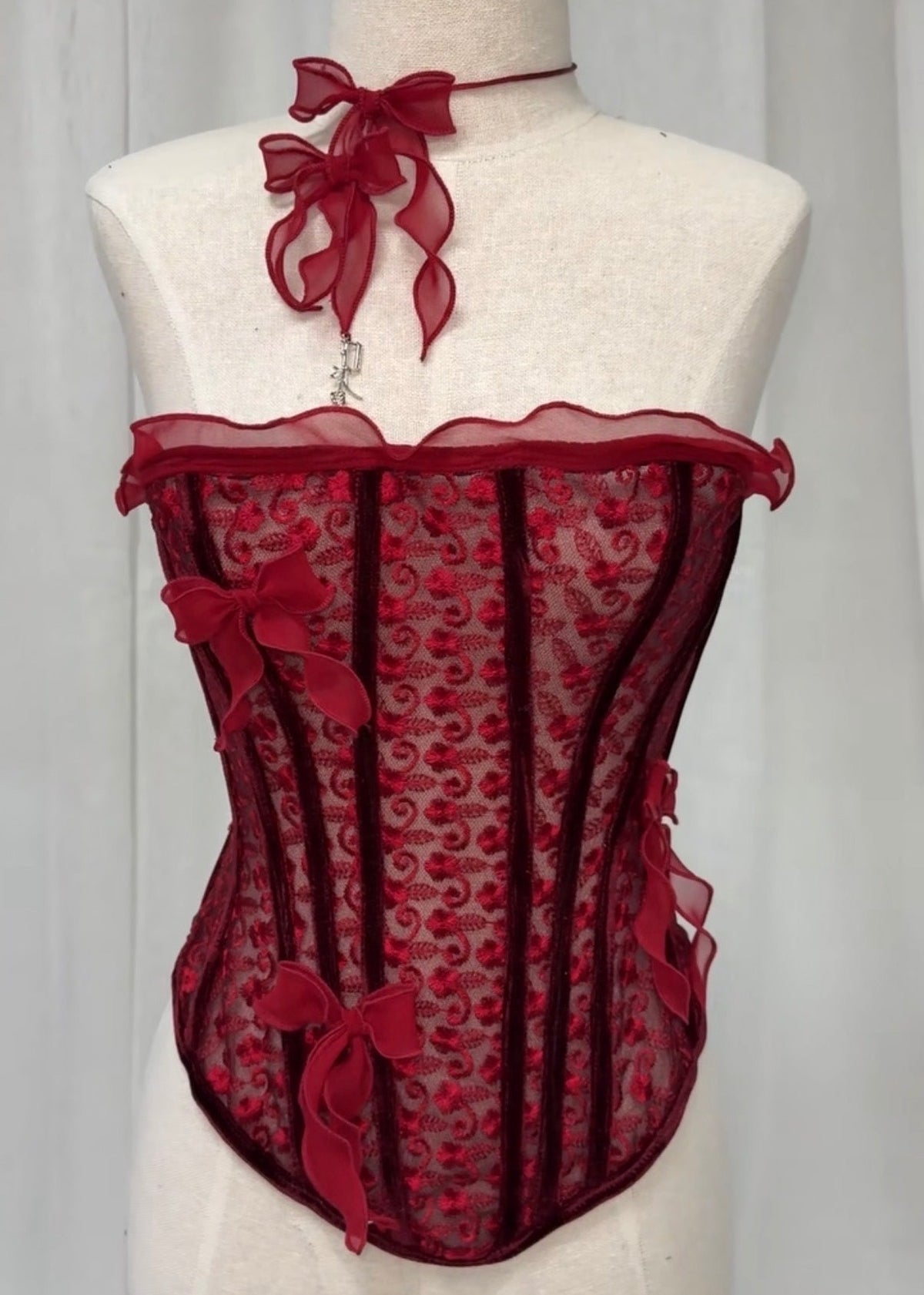 Bow Me strapless sheer corset top