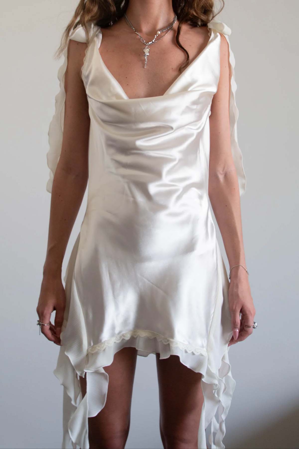 Pearlescent multi-wear mini-dress