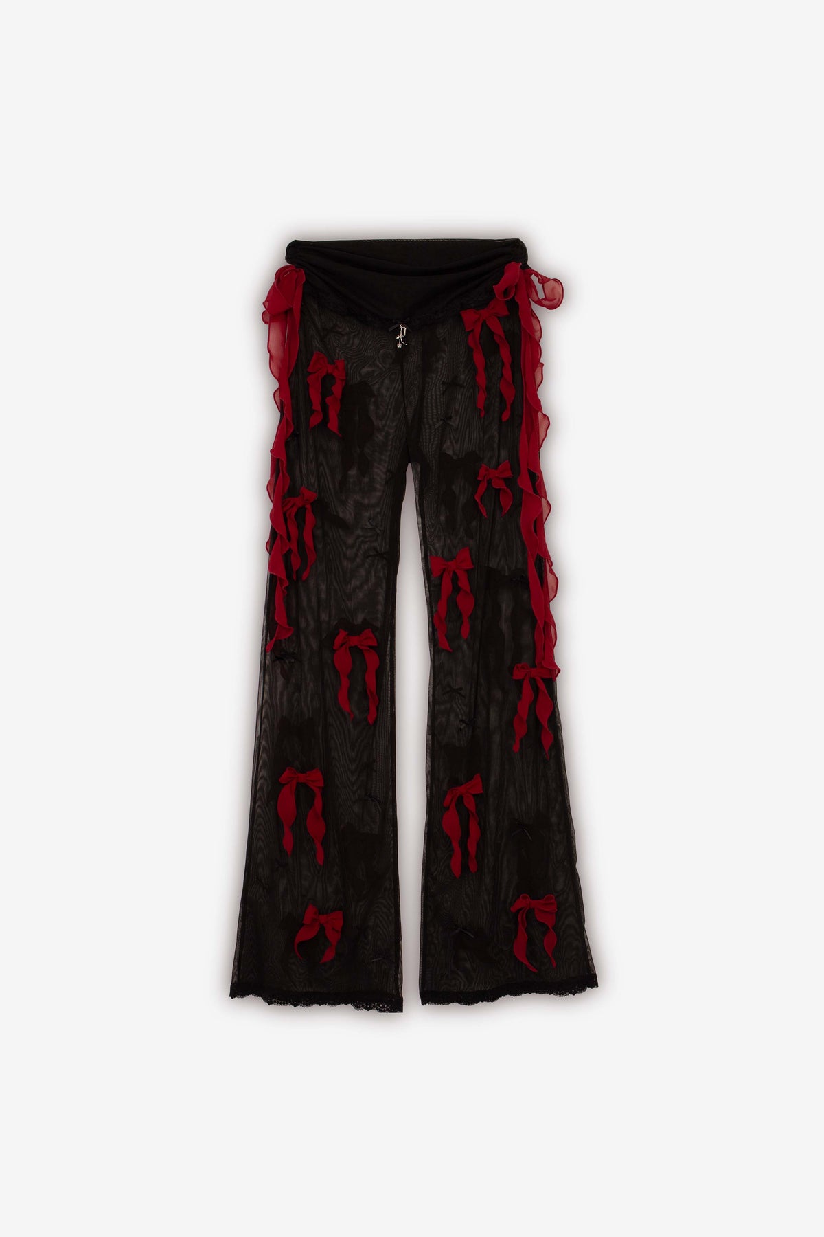 Bow Down high-rise embellished sheer trousers