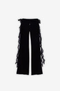 Flat lay image of Softly stretch jersey trousers in Black. Crafted from double layered jersey fabric with soft power-mesh waistband and adjustable signature chiffon drawstrings. 