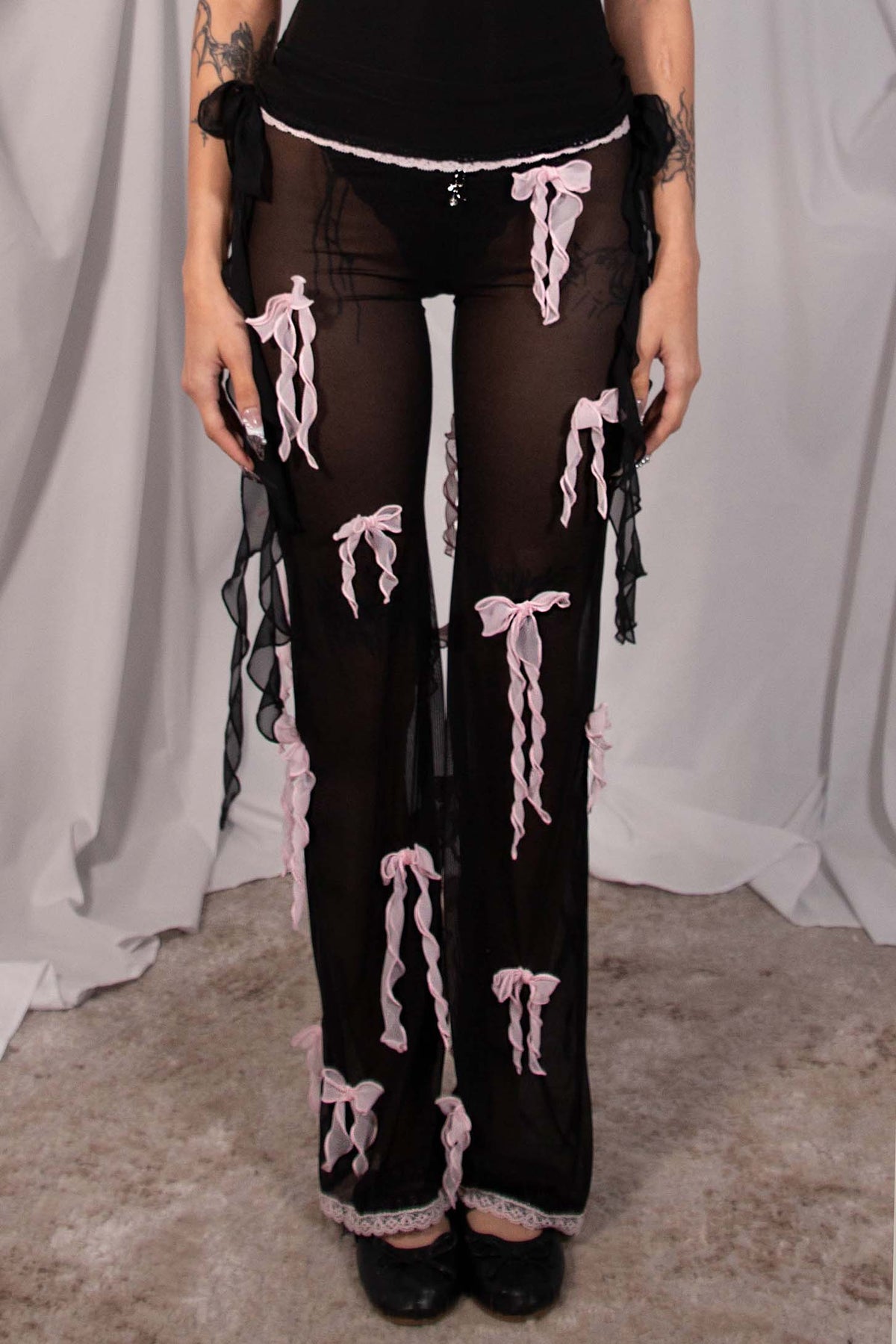Bow Down embellished sheer trousers